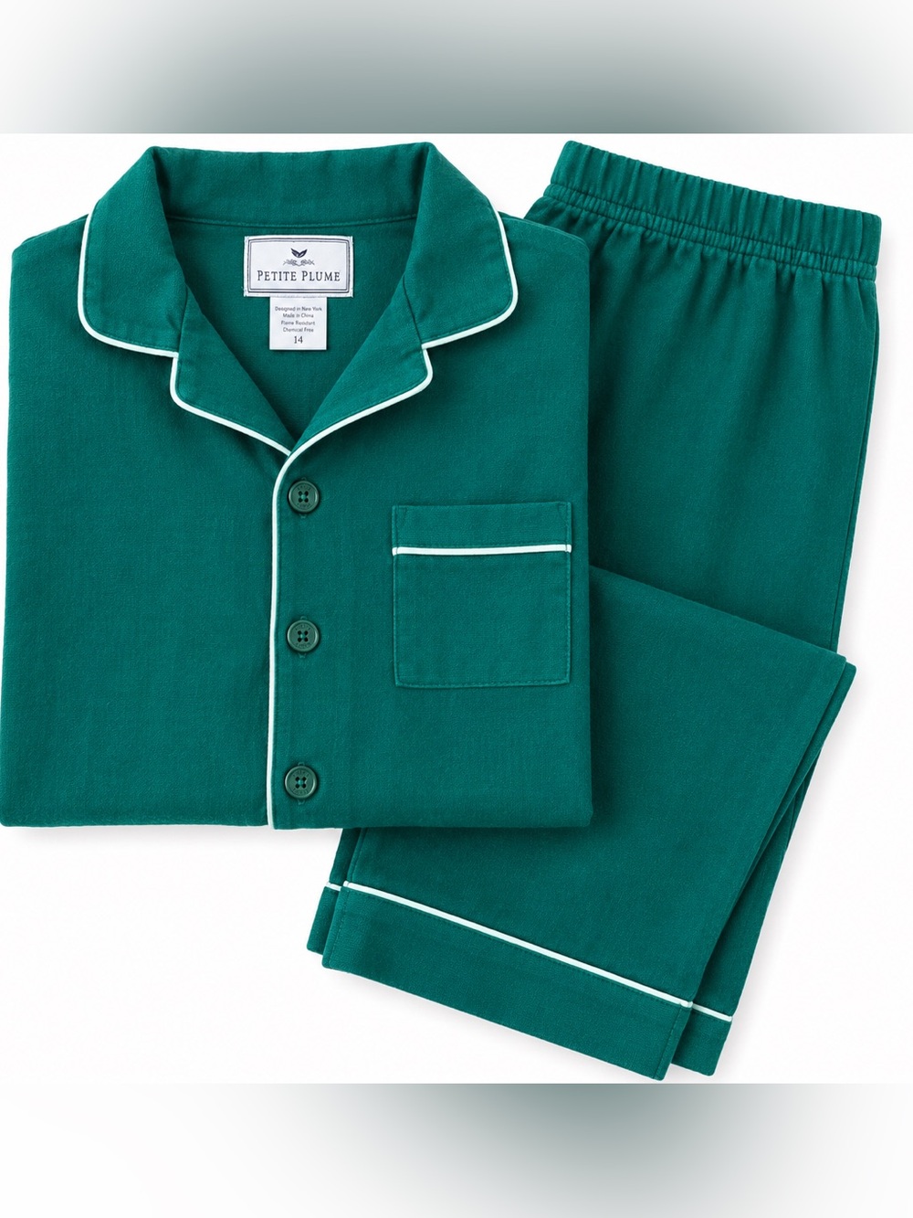 Petite Plume Kids Emerald Green Flannel Pajama Set Size 14